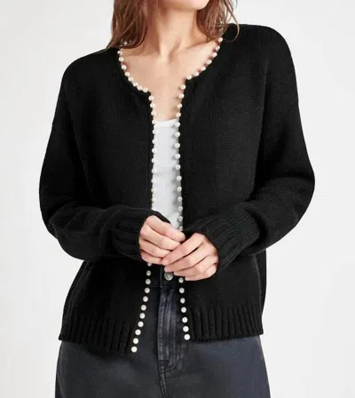 Splendid Pearl Trim Cardigan In Black