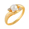 Splendid Pearls .04ct Diamond 14k Gold Ring With A White 7-8mm Freshwater Pearl In White