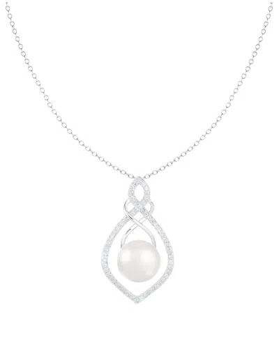 Splendid Pearls 10-11mm Pearl Cz Dangle Pendant Necklace