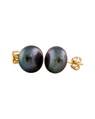 Splendid Pearls 10k 9-10mm Freshwater Pearl Studs In Black