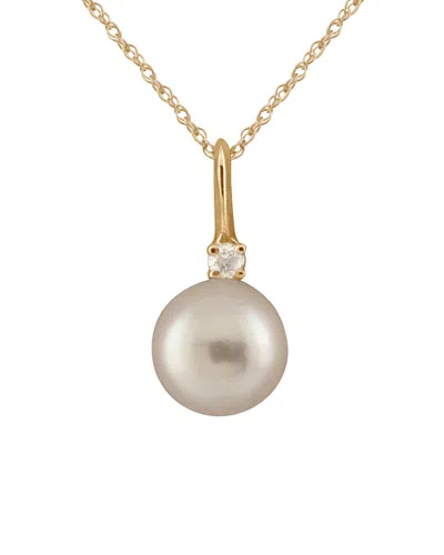 Splendid Pearls 14 Plated & Silver 0.03 Ct. Tw. Diamond & 8-8.5mm Freshwater Pearl Necklace In Gold