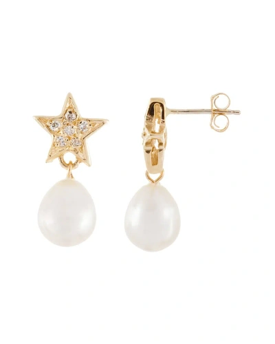 Splendid Pearls 14k 0.12 Ct. Tw. Diamond & 6-7mmmm Pearl Earrings In Gold