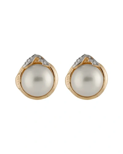 Splendid Pearls 14k 0.14 Ct. Tw. Diamond & 12mmmm Pearl Earrings In Gold