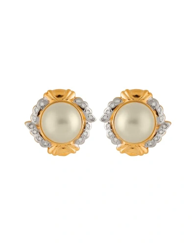 Splendid Pearls 14k 0.28 Ct. Tw. Diamond & 12mmmm Pearl Earrings In Gold