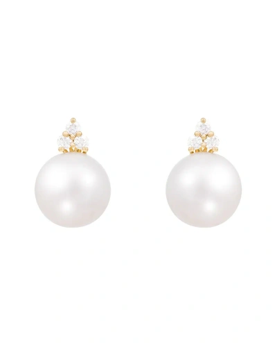 Splendid Pearls 14k 0.30 Ct. Tw. Diamond & 9-10mmmm Pearl Earrings In White