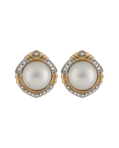 Splendid Pearls 14k 0.32 Ct. Tw. Diamond & 12mmmm Pearl Earrings In Gold