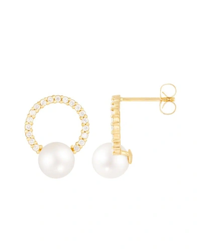 Splendid Pearls 14k 0.38 Ct. Tw. Diamond & 7-7.5mmmm Pearl Earrings In Gold
