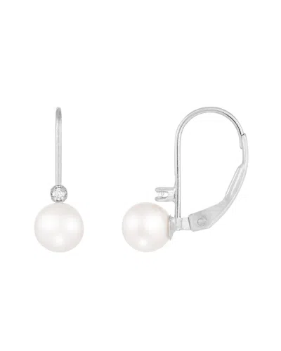 Splendid Pearls 14k 0.02 Ct. Tw. Diamond 5-6mm Pearl Earrings