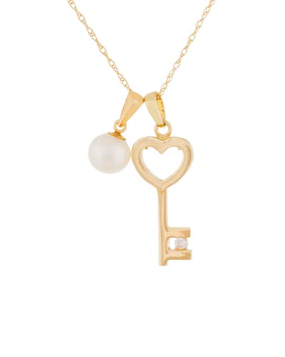 Splendid Pearls 14k Diamond 6-6.5mm Pearl Pendant Necklace