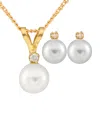 Splendid Pearls 14k 0.03 Ct. Tw. Diamond & 5-5.5mm Akoya Pearl Necklace & Studs Set