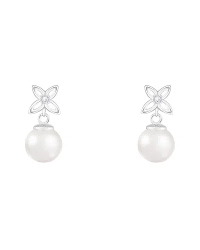 Splendid Pearls 14k 0.03 Ct. Tw. Diamond & 6-6.5mm Pearl Dangle Earrings