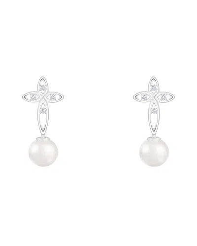 Splendid Pearls 14k 0.04 Ct. Tw. Diamond & 6-6.5mm Pearl Dangle Earrings