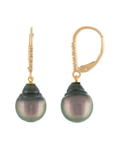 Splendid Pearls 14k 0.05 Ct. Tw. Diamond 9-10mm Tahitian Pearl Earrings In Gold