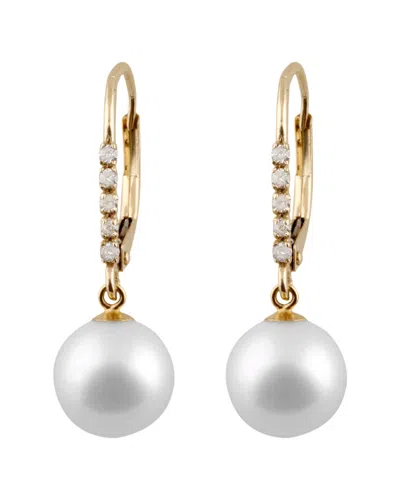 Splendid Pearls 14k 0.05 Ct. Tw. Diamond & 7-7.5mm Freshwater Pearl Drop Earrings In Green