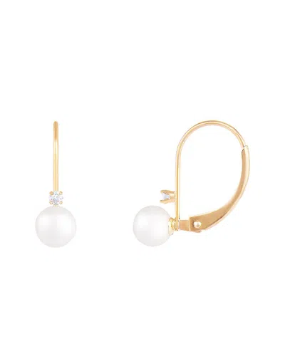 Splendid Pearls 14k 0.06 Ct. Tw. Diamond 6-6.5mm Pearl Earrings