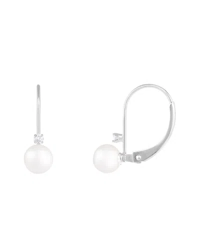 Splendid Pearls 14k 0.06 Ct. Tw. Diamond 6-6.5mm Pearl Earrings