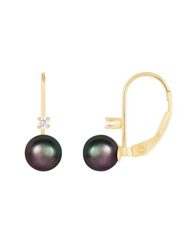 Splendid Pearls 14k 0.06 Ct. Tw. Diamond 6-7mm Pearl Earrings