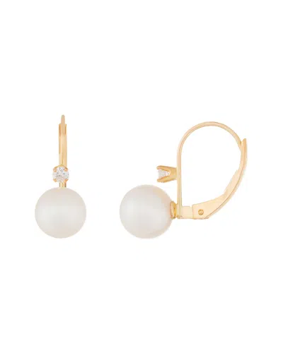 Splendid Pearls 14k 0.06 Ct. Tw. Diamond & 6-6.5mm Akoya Pearl Earrings In Gold