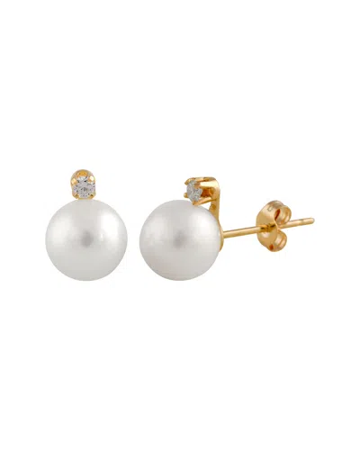 Splendid Pearls 14k 0.06 Ct. Tw. Diamond & 6-6.5mm Freshwater Pearl Earrings In White