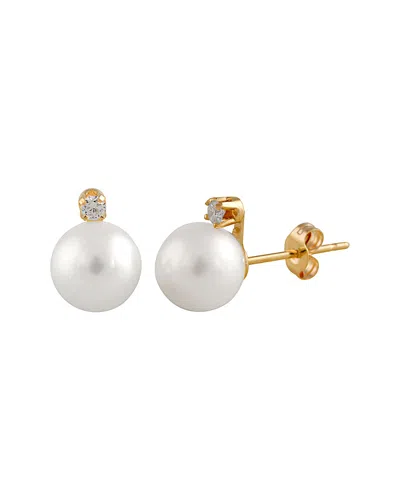 SPLENDID PEARLS SPLENDID PEARLS 14K 0.06 CT. TW. DIAMOND & 7-7.5MM FRESHWATER PEARL EARRINGS