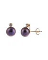 Splendid Pearls 14k 0.10 Ct. Tw. Diamond 7-7.5mm Pearl Studs