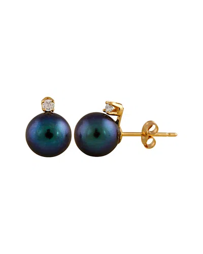 Splendid Pearls 14k 0.06 Ct. Tw. Diamond & 7-7.5mm Freshwater Pearl Studs