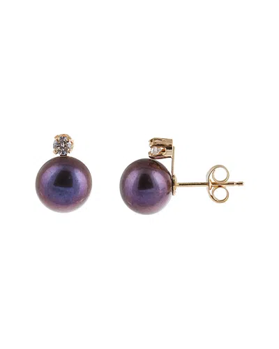 Splendid Pearls 14k 0.06 Ct. Tw. Diamond & 7-7.5mm Freshwater Pearl Studs