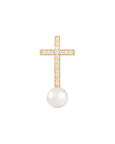 Splendid Pearls 14k 0.09 Ct. Tw. Diamond & 6-6.5mm Pearl Drop Pendant Necklace