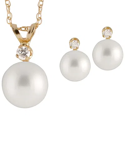 Splendid Pearls 14k 0.09 Ct. Tw. Diamond & Freshwater Pearl Set