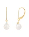 Splendid Pearls 14k 0.1 Ct. Tw. Diamond 7-7.5mm Pearl Earrings