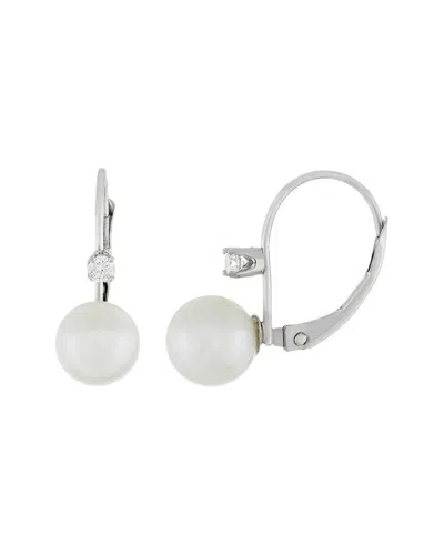 Splendid Pearls 14k 0.1 Ct. Tw. Diamond 7-8mm Pearl Earrings