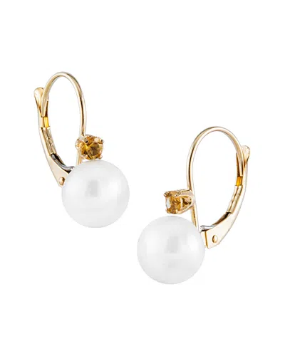 Splendid Pearls 14k 0.10 Ct. Tw. Citrine & 7-7.5mm Pearl Earrings In Multi