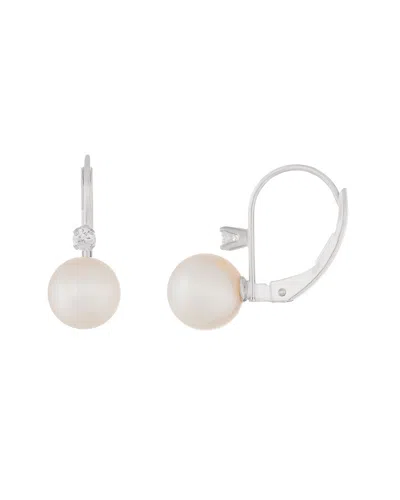 Splendid Pearls 14k 0.10 Ct. Tw. Diamond 7-8mm Freshwater Pearl Earrings In Metallic