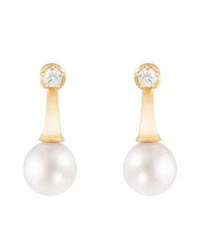 Splendid Pearls 14k 0.10 Ct. Tw. Diamond & 7-7.5mm Pearl Drop Earrings