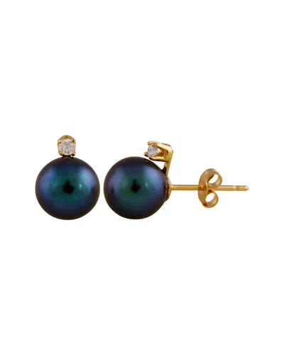 Splendid Pearls 14k 0.10 Ct. Tw. Diamond & 7-7.5mm Pearl Studs