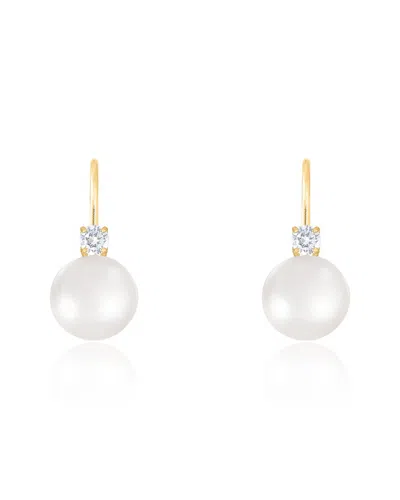Splendid Pearls 14k 0.10 Ct. Tw. Diamond & 8-8.5mm Pearl Drop Earrings