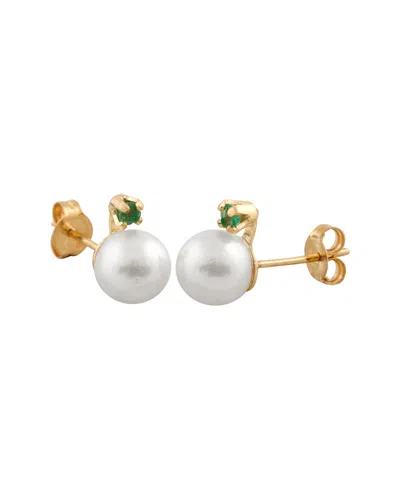 Splendid Pearls 14k 0.10 Ct. Tw. Emerald & 7-7.5mm Freshwater Pearl Studs