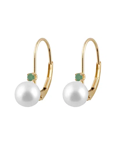 Splendid Pearls 14k 0.10 Ct. Tw. Gemstone & 7-7.5mm Freshwater Pearl Earrings