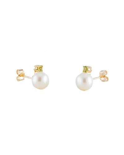 Splendid Pearls 14k 0.10 Ct. Tw. Peridot & 7-7.5mm Freshwater Pearl Drop Earrings