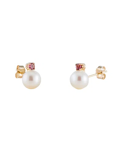 Splendid Pearls 14k 0.10 Ct. Tw. Peridot & 7-7.5mm Freshwater Pearl Studs
