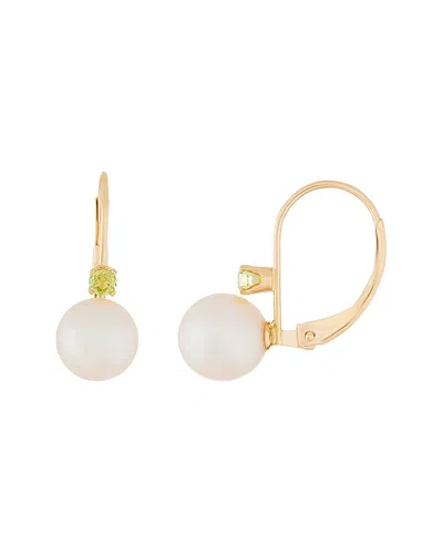 Splendid Pearls 14k 0.10 Ct. Tw. Peridot & 7-7.5mm Pearl Earrings In Gold