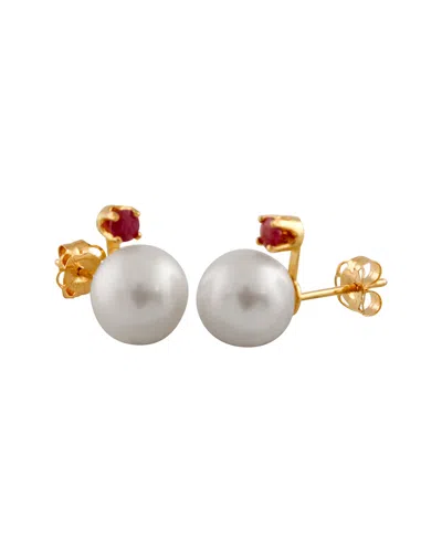 Splendid Pearls 14k 0.10 Ct. Tw. Ruby & 7-7.5mm Freshwater Pearl Studs