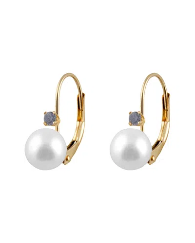 Splendid Pearls 14k 0.10 Ct. Tw. Sapphire & 7-7.5mm Freshwater Pearl Drop Earrings