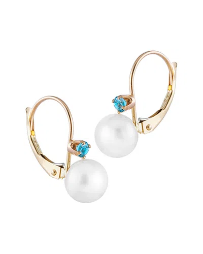 Splendid Pearls 14k 0.10 Ct. Tw. Swiss Blue Topaz & 7-7.5mm Pearl Earrings