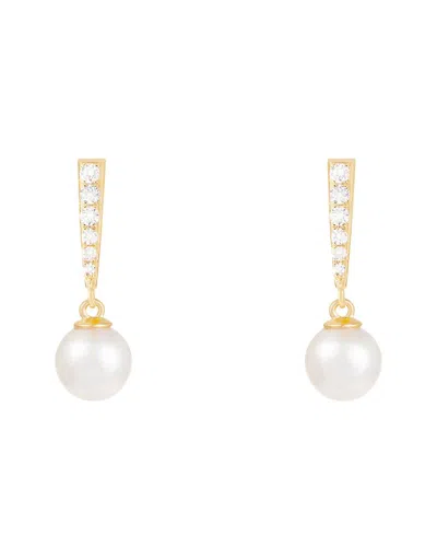 Splendid Pearls 14k 0.12 Ct. Tw. Diamond & 6-6.5mm Pearl Dangle Earrings In Gold