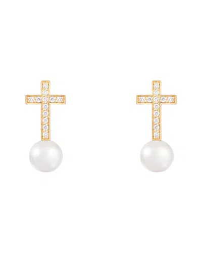 Splendid Pearls 14k 0.12 Ct. Tw. Diamond & 6-6.5mm Pearl Drop Earrings In Gray