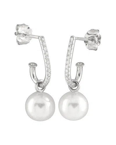 Splendid Pearls 14k 0.13 Ct. Tw. Diamond & 7-7.5mm Akoya Pearl Drop Earrings In Gray