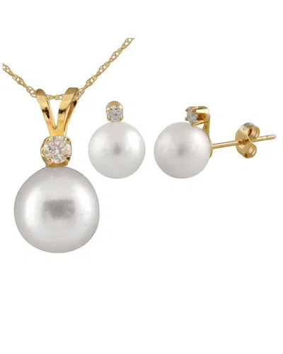 Splendid Pearls 14k 0.15 Ct. Tw. Diamond 7-8mm Pearl Set