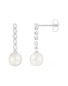 Splendid Pearls 14k 0.15 Ct. Tw. Diamond & 7-7.5mm Pearl Drop Earrings In Metallic