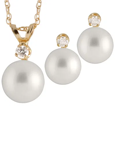 Splendid Pearls 14k 0.15 Ct. Tw. Diamond Pearl Set